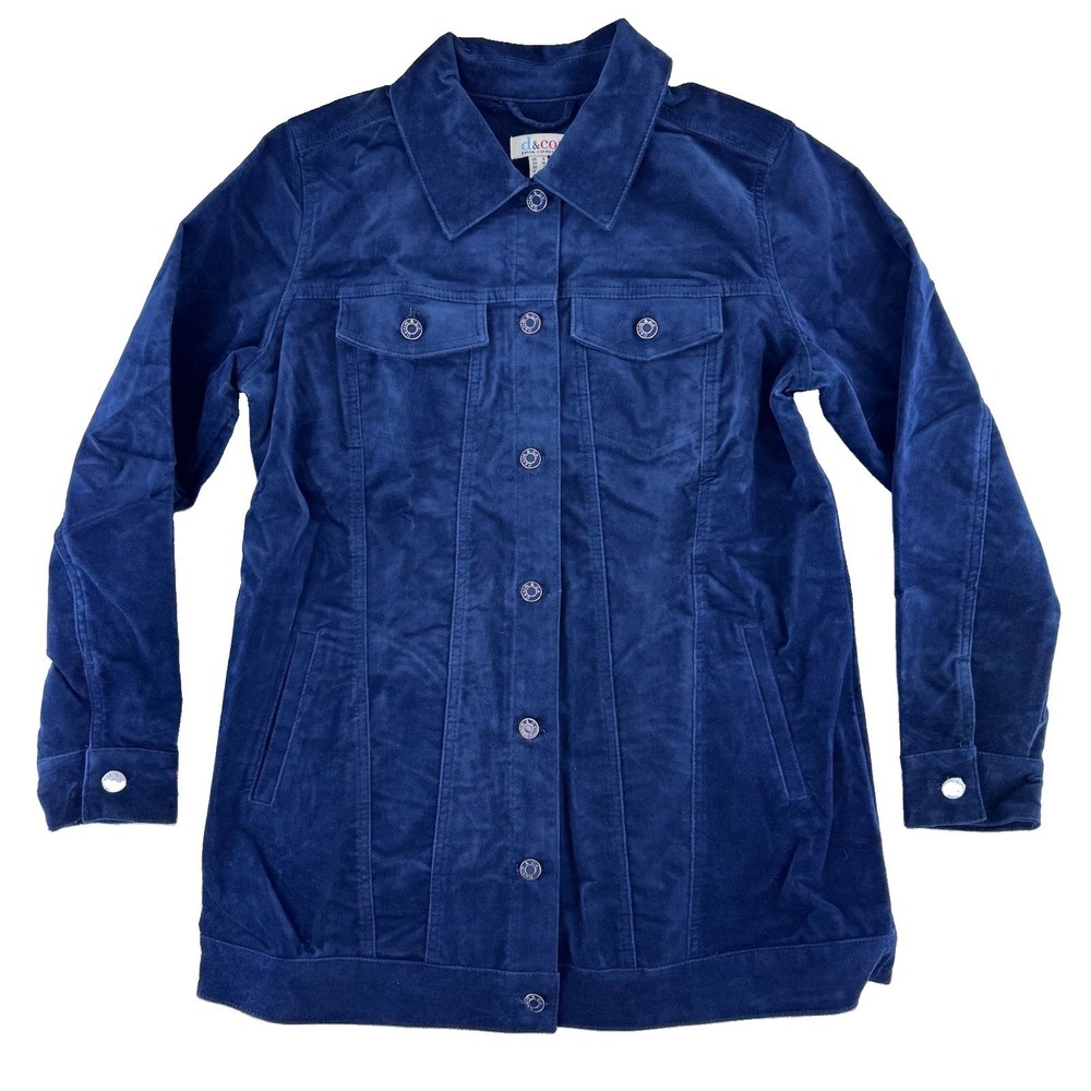 Denim & Co Stretch Velveteen Regular Long Jacket Small Blue